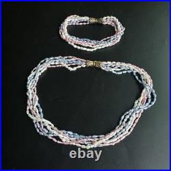 Pink, Blue, White Rice Pearl 18k Gold Over Silver Clasp Bracelet Necklace Set
