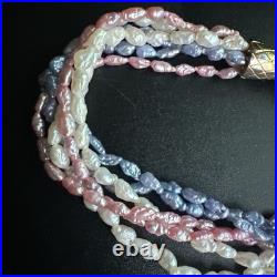 Pink, Blue, White Rice Pearl 18k Gold Over Silver Clasp Bracelet Necklace Set