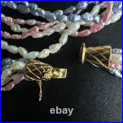Pink, Blue, White Rice Pearl 18k Gold Over Silver Clasp Bracelet Necklace Set