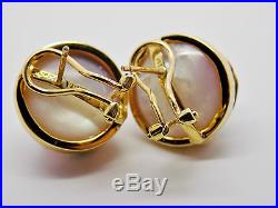 Pink Mabe Pearl & Natural Diamond Bezel Omega Earrings & Ring 14k Solid Gold Set