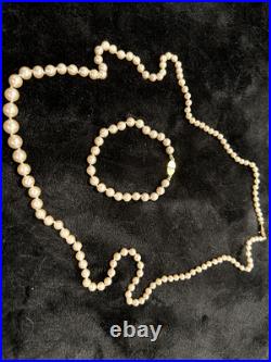 Pink Pearl Set Necklace 29 Choker with a Gold Clasp and Bracelet 7