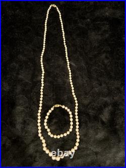 Pink Pearl Set Necklace 29 Choker with a Gold Clasp and Bracelet 7