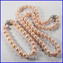 Pink Pearl Strand Necklace Bracelet Set 14k White Gold Freshwater Blush Pearls