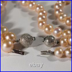 Pink Pearl Strand Necklace Bracelet Set 14k White Gold Freshwater Blush Pearls