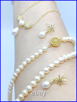 Pisces Cream White Akoya Pearl Necklace Earrings Set 18 Birthday Gift 14k GFS
