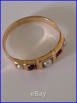 Pretty Antique 15ct Gold Ruby & Seed Pearl Set Ring