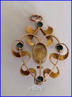 Pretty Antique Art Nouveau 9ct Rose Gold Blister Pearl & Turquoise Set Pendant