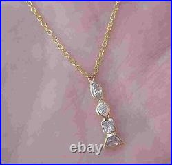 Pretty Bezel Set Mixed Cut Diamond Drop Pendant Necklace. 50 ct 14K Yellow Gold