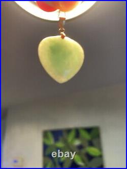 Pretty Jade Heart Pendant On 14k Solid Gold Chain W 14k Tear Drop Earrings Set