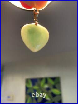 Pretty Jade Heart Pendant On 14k Solid Gold Chain W 14k Tear Drop Earrings Set