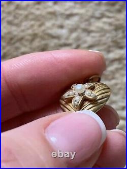Pretty Victorian 15ct Gold Pearl Flower Set Heart Pendant/Charm