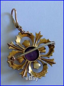 Pretty Victorian 9ct Gold Amethyst & Seed Pearl Set Pendant / Brooch