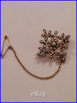 Pretty Victorian 9ct Gold & Seed Pearl Set Snowflake Brooch
