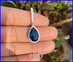 Prong Set Drop Pendant 14K White Gold Plated 2 TCW Pear Cut Lab Created Sapphire