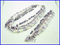 Purple & White Pearl 14k Gold Multi Strand Beaded Necklace & Bracelet Set A