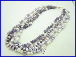 Purple & White Pearl 14k Gold Multi Strand Beaded Necklace & Bracelet Set A