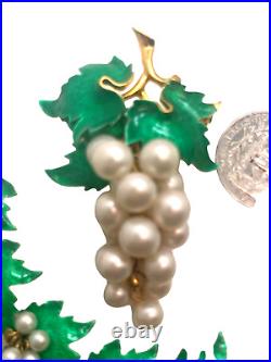 RARE Amazing Vintage Designer Enameled Pearl Grape Bracelet, Brooch & Earrings