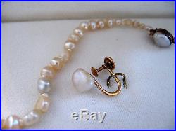 RARE Antique Natural Pearl Necklace & Earrings Carteaux 14k gold Hollywood