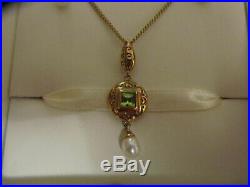 RARE Clogau 9ct rose Welsh gold peridot pearl REMBRANDT EARRINGS and PENDANT set