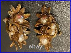 RARE Miriam Haskell Gilded Pearl SIGNED SET Demi Parure Circa 1950s Exceptional