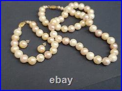 RARE Multi Color 9.5mm Pearl Necklace Bracelet Earrings with 14k Yellow Gold SET