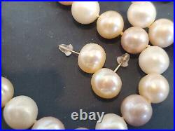 RARE Multi Color 9.5mm Pearl Necklace Bracelet Earrings with 14k Yellow Gold SET