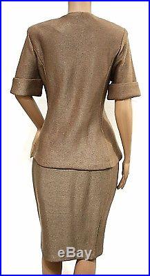 RARE! St. John Suit 8 Blazer Skirt Set Pearl Gold Size 8 Santana Knit Designer