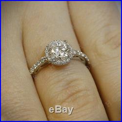 REAL 10k White Gold Bead-Set Halo Diamond Engagement Ring For Ladies