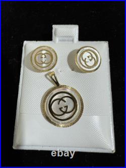 REAL 18k GOLD Mother of Pearl Earring Pendant SET