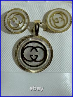 REAL 18k GOLD Mother of Pearl Earring Pendant SET