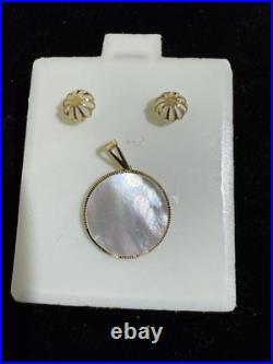 REAL 18k GOLD Mother of Pearl Earring Pendant SET