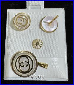 REAL 18k GOLD Mother of Pearl Earring Pendant SET