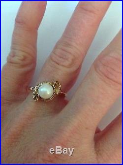 REDUCED! Gorgeous estate 10k yellow gold & Pearl ring earring pendant set 416-7