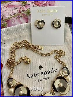 ROSE Kate Spade Deco Blossom Pearl Statement Necklace & Earrings SET Black White