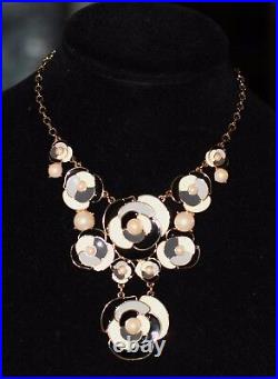ROSE Kate Spade Deco Blossom Statement Necklace & Earrings set lot black pearl