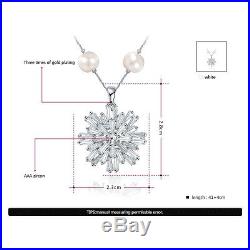 ROXI 18k White Gold Snow Crystal Ring Pearl Chain Necklace Earrings Jewelry SET