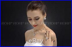 ROXI 18k White Gold Snow Crystal Ring Pearl Chain Necklace Earrings Jewelry SET