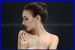 ROXI 18k White gold Crystal Round Pearl Chain Necklace Earrings Ring Jewelry Set