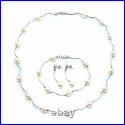 Rachel Koen 14K White Gold and Pearl Jewelry Set Necklace Bracelet & Earrings