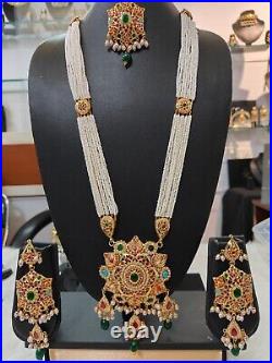 Ranihaar necklace earrings set gold Navratan jadau karwachauth diwali bridal