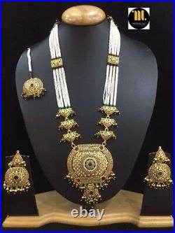 Ranihaar necklace earrings set gold Navratan jadau karwachauth diwali bridal