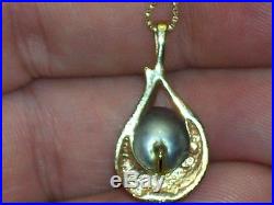 Rare 11mm Tahitian Black Pearl, Diamond & 14K Gold Ring, Earring, Pendant Set
