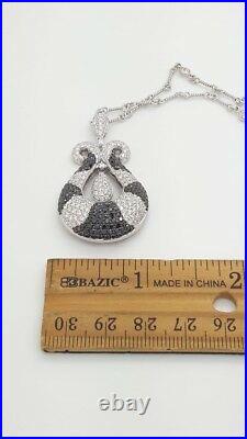 Rare 18k White Gold White Black Round Diamond Pendant & Pear Drop Earrings Set