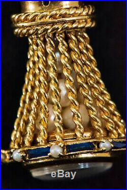 Rare 1960s Vintage Cartier Sapphire Gold & Pearl Set Rope Pendant Watch Necklace