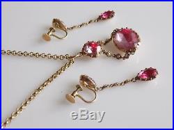 Rare Georgian Pink Topaz Pearl Gold necklace earrings set