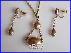 Rare Georgian Pink Topaz Pearl Gold necklace earrings set
