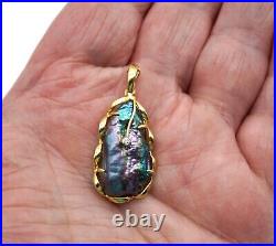 Rare Rainbow Lipped Baroque Pearl Pendant Set n 14K Gold with Small Accent Diamond