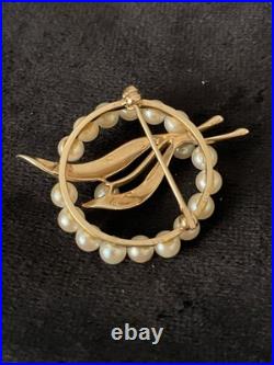 Rare Solid 14k Gold Genuine Pearl Necklace Bracelet Brooch Earrings Set Lot 53g