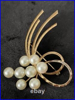 Rare Solid 14k Gold Genuine Pearl Necklace Bracelet Brooch Earrings Set Lot 53g