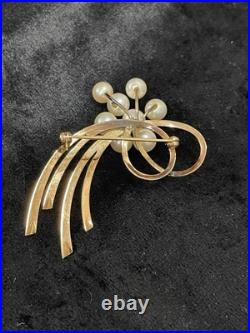 Rare Solid 14k Gold Genuine Pearl Necklace Bracelet Brooch Earrings Set Lot 53g